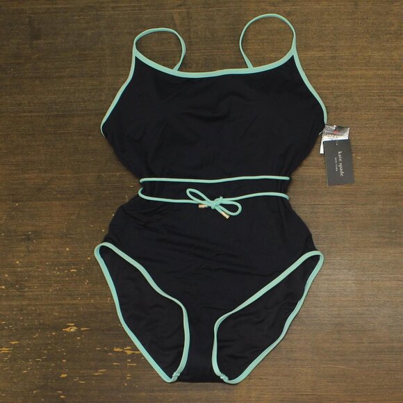 NWT Kate Spade Womens Belted Classic One-Piece Swimsuit Blazer Blue L - Picture 3 of 6